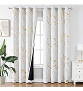 WUBODTI Gold Marble Pattern 100% Blackout Curtains 84 Inches Long 2 Panels, White Metallic Printe...