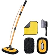 AstroAI 15°Curved Car Wash Brush with 43" Long Handle and 90° Rotating Replaceable Brush Head, Ca...