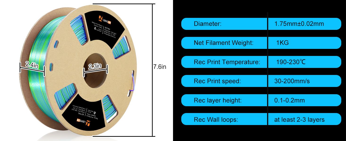 tricolors pla filament,3d printers,rainbow pla,color changing filament