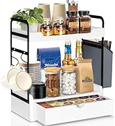 Coffee Bar Accessories and Organizer, 2-Tier Coffee Station Organizer, Wood Kitchen Countertop Or...