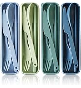 Large Reusable Utensils Set with Case, 4 Sets Travel Utensil with Chopsticks, Portable Plastic Cu...