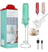 HAUSHOF Powerful Rechargeable Milk Frother Wand with Stand, Handheld Electric Foam Maker, Drink M...