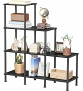 HOOBRO DIY Bookshelf Organizer, 4-Tier Cube Shelf, Industrial Stepped Bookcase with 6-Cube Storag...