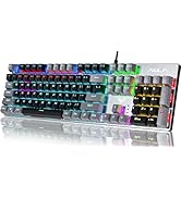 AULA Mechanical Gaming Keyboard, 104 Keys Mechanical Keyboard w/RGB Backlit, All-Metal Panel Wire...