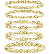 adoyi Gold Bracelets for Women Waterproof, 14K Gold Plated Beaded Strand Bead Ball Bracelets stac...