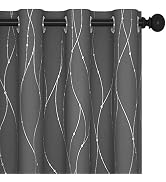 Deconovo Living Room Curtains 84 Inches Long, Blackout Curtains for Bedroom | Silver Line Foil Pa...