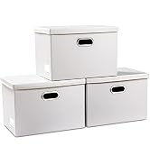PRANDOM Large Stackable Storage Bins with Lids [3-Pack] Leather Fabric Foldable Storage Boxes Org...