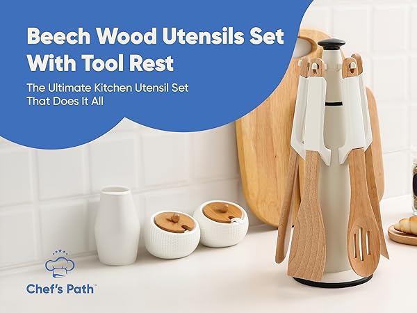 Wooden Utensils Set White