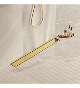 Neodrain 24-Inch Gold Linear Shower Drain, 2-in-1 Flat &amp; Tile insert Cover, Stainless Steel Linea...