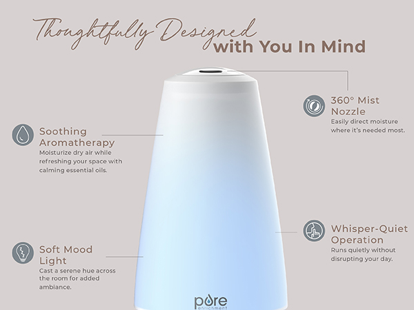 purespa xl aromatherapy, cool mist humidifier, 360 mist nozzle humidifier, essential oil diffuser