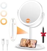 Auxmir Makeup Mirror with Lights, Double Sided 30X/1X Magnifying Mirror with Light, 3 Color Stepl...