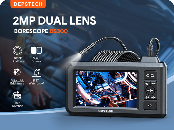 DEPSTECH Inspection Endoscope Camera with Light Dual Lens Borescope 16.5FT Snake Cable