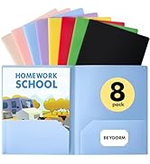 BEYGORM 8 Pack Plastic Folders with Pockets Bulk, Cute Pastel Kids Homework Organizer, Letter Siz...