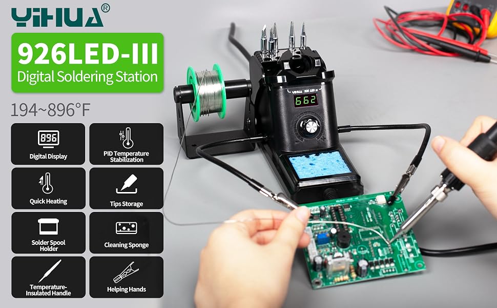 Using the YIHUA 926LED III to solder components on a circuit board