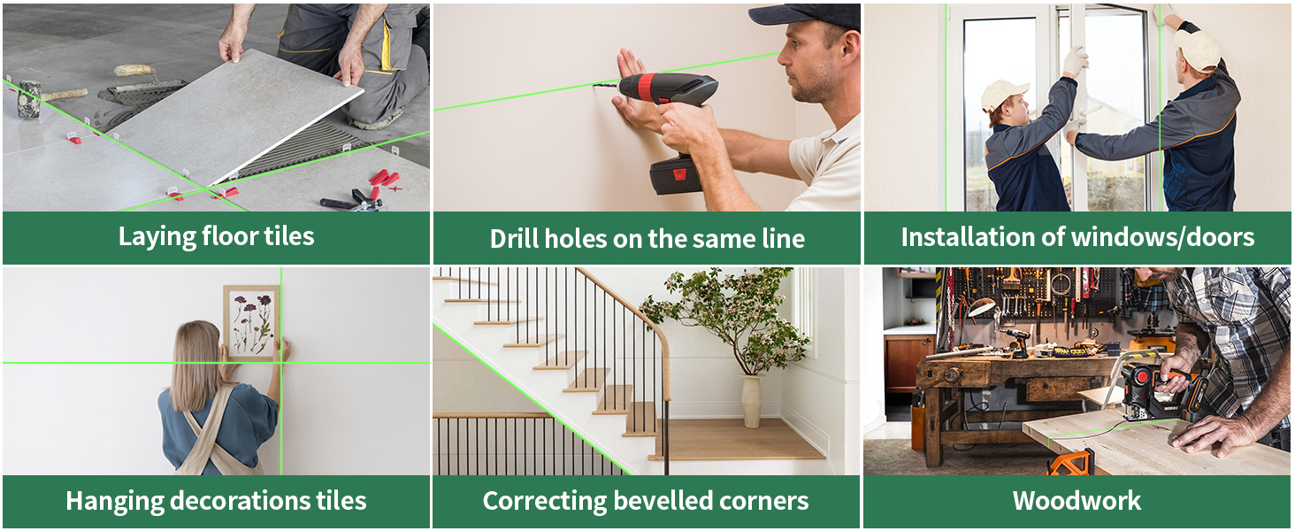 3x360° 3D Green Cross Line for Construction and Picture Hanging, Rechargeable battery