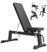 PAPABABE Adjustable Weight Bench, Heavy-Duty Workout Bench with Two-Way Angle Adjustment, Comfort...