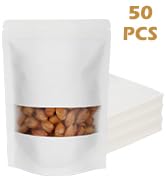 Blisstime 50 PCS Zip Lock Resealable Bags, 5.9" x 8.6” White kraft Stand Up Pouches with Matte Wi...