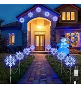 Brightown Large Snowflake Pathway Lights,10-Pack 34" Outdoor Snowflake Christmas Lights Decor for...