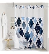 No Hook Shower Curtain with Snap in Liner, Blue Abstract Geometric 71"x74" | with Snap in Liner R...