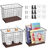 Wall Hanging Baskets 3 Pack, Large Diversified Wire Basket Shelves of Wooden Style, with Wall Mou...