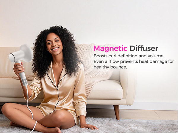 Magnetic diffuser: snaps on in seconds, enhances curls &amp;amp; waves – bouncy volume, natural definition.