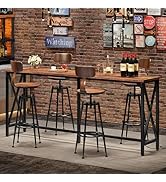 CHOEZON 70.9'' Bar Table, Kitchen Dining Table with Power Outlet and Footrest, Industrial Style, ...