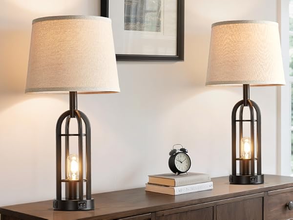 farmhouse table lamps for living room set of 2 Industrial Nightstand Lamps for Bedroom