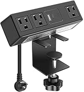 CCCEI Desk Clamp Power Strip with PD 3.0 Fast Charging USB C Port, on Desktop Mount Widely Spaced...