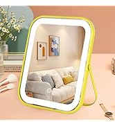 YEKKOPT Gold Vanity Mirror with Lights,10"x8" Rechargeable LED Lighted Makeup Mirror, Large Makeu...