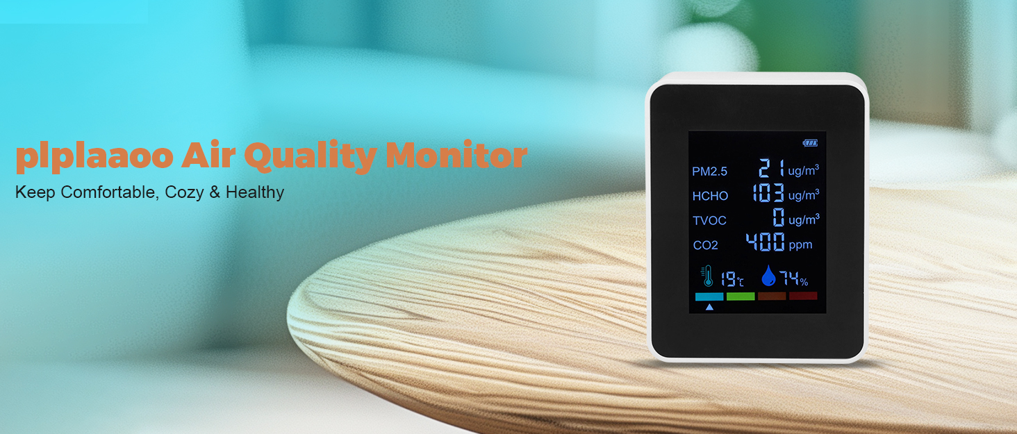 plplaaoo Air Quality Tester, CO2 Meter, Detector Temperature and Humidity Indoor