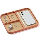 Nordik Leather Valet Tray - Coral Blush Pink - 9.5 x 7.9 Inch Medium Vegan Leather Tray - Stylish...