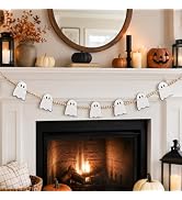 Oeyliz Halloween Ghost Garland Felt Ghost Wood Bead Garland | Halloween Ghost Beaded Garland Pre-...