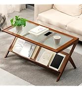 Rattan Coffee Tables for Living Room, Mid Century Modern Coffee Table with Glass Top, Large Boho ...