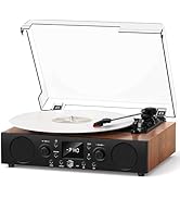 MANGOSTAN Vintage Record Player with Bluetooth, 3-Speed Belt-Drive Turntable for Vinyl Records, B...