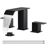 FORIOUS Bathroom Faucets, Black Bathroom Faucet 3 Hole, Waterfall Matte Black Bathroom Faucet wit...