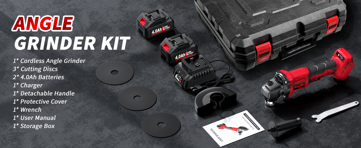 Power Angle Grinders with 2 * 4.0Ah Batteries and 3 Cutting Wheels