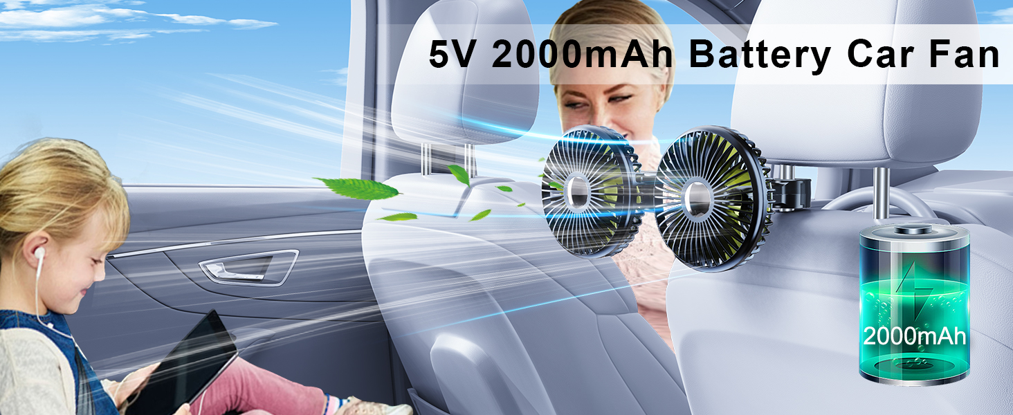 DICMKY Dual Head Car Cooling Fan for Back Seat