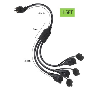 45-Degree Flat Plug 1.5FT 3-Outlet Power Splitter Extension Cord 