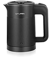 WTJMOV 0.6L Small Electric Tea Kettle Lightweight, Double Wall Hot Water Boiler Stainless Steel A...