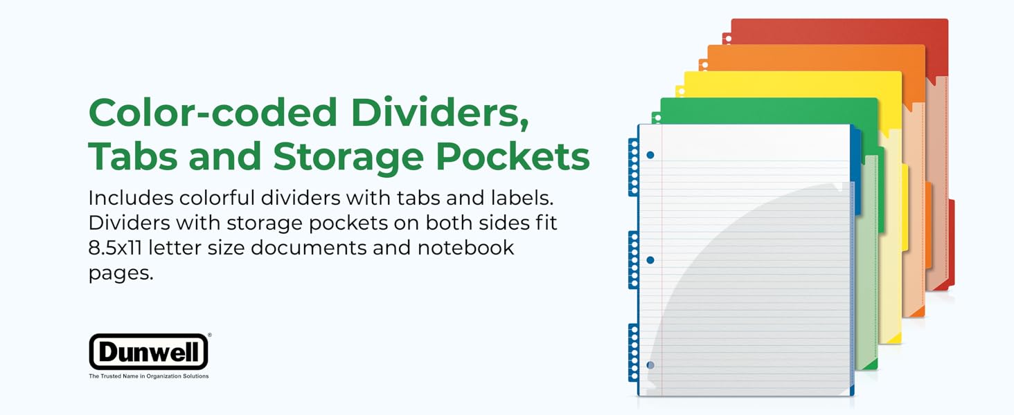 Premium College Ruled, 5 Subject-Color coded dividers, Tabs and Storage Pockets