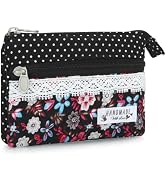 JINSI Mini Floral Coin Purse for Women, Small Cute Handmade Cotton Zip Wallet, Portable Vintage C...