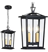 CALOKES Large Outdoor Porch Pendant Light, Waterproof Exterior Hanging Lantern Chandelier for Fro...