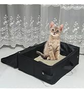 chuyouan Portable Cat Travel Litter Box, Collapsible Open Cat Small Litter Box with Lid and Handl...
