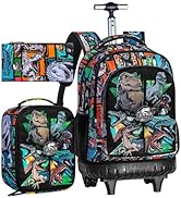 CCJPX 3PCS Rolling Backpack for Boys, 21 Inch Water Resistant Dinosaur Backpacks with Roller Whee...