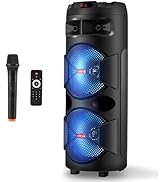 ROXAAN Dual 12'' Wireless Party Bluetooth Speaker with Microphone &amp; Remote, Portable PA Speaker S...