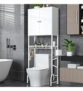 Over The Toilet Storage Cabinet - 2-Door Design Bathroom Organizers Shelf, Freestanding Space-Sav...
