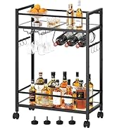 Homedawn Bar Cart with Wine Rack, Serving Cart for Home, Microwave Cart, Drink Cart, Mobile Kitch...