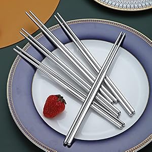10 Pairs of Stainless Steel Silver Chopsticks
