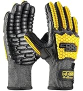 COOLJOB A6 Cut Resistant Anti Vibration Work Gloves Men, TPR Impact Reduce Mittens, Palm Rubber P...