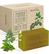 2 Pcs Moringa &amp; Green Tea Soap Bars with Ocimum Gratissimum and Piper Betle, Exfoliating Bar Soap...